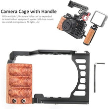 Load image into Gallery viewer, Vlog Camera Cage for A7C, Camera Video Stabilizer Shooting Cage Kit with Wooden Handle Grip, with 1/4in &amp; 3/8in Screw Hole and Cold Shoe Mount

