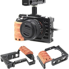 Load image into Gallery viewer, Vlog Camera Cage for A7C, Camera Video Stabilizer Shooting Cage Kit with Wooden Handle Grip, with 1/4in &amp; 3/8in Screw Hole and Cold Shoe Mount
