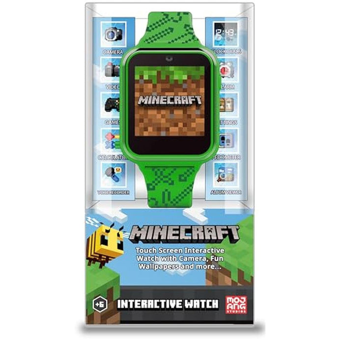Minecraft Kids Smart Watch – Touchscreen Interactive Watch with 10 Customizable Clock Faces, Built-in Camera, Video Recorder, Alarm, Calculator, Games & Pedometer – Fits Wrists 5.5