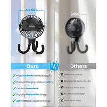 Load image into Gallery viewer, Portable Stroller Fan, Use As Power Bank, 65H 12000mAh Battery Operated Fan Flexible Tripod Baby Car Seat Fan with Timming, Personal Mini Handheld/Desk/Small Clip On Fans For Stroller, Beach, Camping
