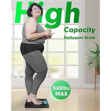 Load image into Gallery viewer, Scale for Body Weight 560lbs Digital High Capacity Bathroom Weighing Bath Scale for Heavy People Weigh Scale with Wide Platform Large LCD Display Batteries Included Black
