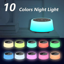 Load image into Gallery viewer, Color Noise Sound Machines with 10 Colors Night Light 25 Soothing Sounds and Sleep White Noise Machine 32 Volume Levels 5 Timers Adjustable Brightness Memory Function for Adults Kids Baby
