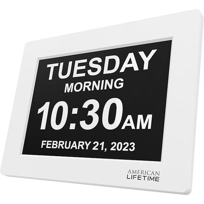 American Lifetime ?New 2025? Dementia Clock Large Digital Clock for Seniors, Digital Clock Large Display with Custom Alarms, Clock with Day & Date for Elderly, Large Number Digital Clock White