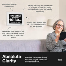 Load image into Gallery viewer, American Lifetime ?New 2025? Dementia Clock Large Digital Clock for Seniors, Digital Clock Large Display with Custom Alarms, Clock with Day &amp; Date for Elderly, Large Number Digital Clock White
