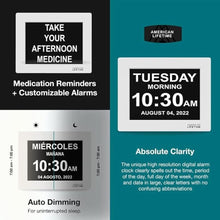 Load image into Gallery viewer, American Lifetime ?New 2025? Dementia Clock Large Digital Clock for Seniors, Digital Clock Large Display with Custom Alarms, Clock with Day &amp; Date for Elderly, Large Number Digital Clock White
