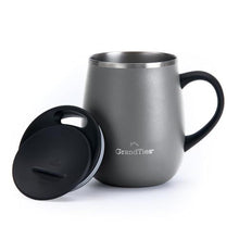 Load image into Gallery viewer, GRANDTIES Insulated Coffee Mug with Handle - Sliding Lid for Splash-Proof 16 oz Wine Glass Shape Thermal Tumbler with Double Walled Vacuum Stainless Steel to Keeps Beverages Hot or Cold - Stone Grey
