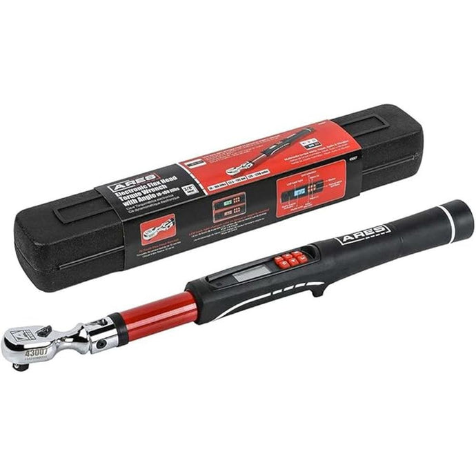 ARES 43007-3/8-Inch Drive Flex Head Electronic Digital Torque and Torque Angle Wrench - 10-100 ft/lbs (13.5-135Nm) - Reversible Sealed Head - Multi-Alert Prevents Over-Torquing