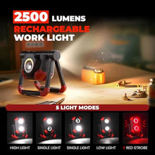 Load image into Gallery viewer, Yzoni 2 Pack LED Work Light Rechargeable, 2 COB 2500LM Folding Portable Flood Light with Magnetic Base and 360° Rotation Stand, Spotlights for Camping Car Repairing Emergency Job Site Lighting
