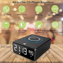 Load image into Gallery viewer, Gelielim CD Player Alarm Clock Radio Combo, Bluetooth Boombox With Qi Certified Fast Wireless Charger, Support MP3/AUX/USB/FM Radio, Remote Control, Large Display, Dimmer
