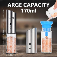 Load image into Gallery viewer, Gravity Electric Salt and Pepper Grinder Set of 2,USB Rechargeable Kitchen Electric Pepper Mill with Adjustable Grinder and LED Light,Tall Glass Salt and Pepper Grinders Refillable
