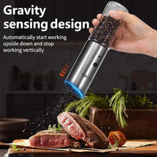 Load image into Gallery viewer, Gravity Electric Salt and Pepper Grinder Set of 2,USB Rechargeable Kitchen Electric Pepper Mill with Adjustable Grinder and LED Light,Tall Glass Salt and Pepper Grinders Refillable
