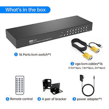 Load image into Gallery viewer, 16 Port KVM Switch,Yinker Rack KVM Console VGA 16x1 w/16-Pack Cables IR Remote &amp; Ears Support HD 1U Rack Cabinet
