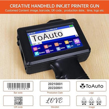 Load image into Gallery viewer, TOAUTO Portable Intelligent Upgraded Handheld Inkjet Printer Gun with 5.6 Inch LED Touch Screen Quick-Drying Inkjet Coding Machine for Code Date Label Industry Design House Usage

