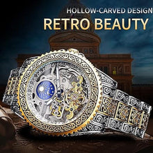 Load image into Gallery viewer, FORSINING Retro Watch for Men Carved Self-Wind Mechanical Tattoo Tourbillon Moon Phase Independent Seconds Skeleton Automatic Big Dial Wrist Watches
