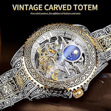 Load image into Gallery viewer, FORSINING Retro Watch for Men Carved Self-Wind Mechanical Tattoo Tourbillon Moon Phase Independent Seconds Skeleton Automatic Big Dial Wrist Watches
