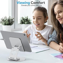 Load image into Gallery viewer, OMOTON Swivel Tablet Stand for iPad with 360 Rotating Base, Foldable Adjustable Holder for Drawing, Compatible with iPad Pro/Air/Mini and More, Silver
