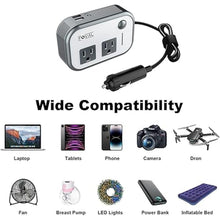 Load image into Gallery viewer, FOVAL 200W Car Power Inverter, DC 12V to 110V AC Car Laptop Charger Fast Charger Converter with [27W PD USB-C] &amp; Dual USB Ports Multi-Protection Car Outlet Adapter Power Inverter for Vehicles
