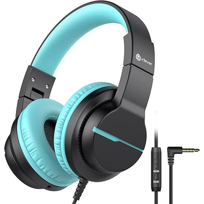 iClever HS19 Kids Headphones with Microphone for School, Volume Limiter 85/94dB, Over-Ear Girls Boys Headphones for Kids with Shareport, Foldable Wired Headphones for iPad/Travel (Black)