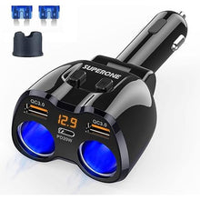 Load image into Gallery viewer, [2025 Upgraded] Cigarette Lighter Splitter, SUPERONE 180W 2-Socket Cigarette Lighter Adapter with Dual QC3.0 and 20W PD USB C Car Charger Splitter for GPS/Dash Cam/Laptop/iPad/iPhone 16/15/14/13/12/11
