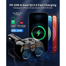 Load image into Gallery viewer, [2025 Upgraded] Cigarette Lighter Splitter, SUPERONE 180W 2-Socket Cigarette Lighter Adapter with Dual QC3.0 and 20W PD USB C Car Charger Splitter for GPS/Dash Cam/Laptop/iPad/iPhone 16/15/14/13/12/11
