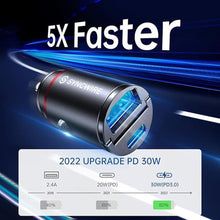 Load image into Gallery viewer, USB C Car Charger Syncwire 60W [PD 30W &amp; QC 30W] USB Car Charger Adapter Fast Charging [Super Mini &amp; All Metal] Compatible with iPhone 15/14 Pro Max Plus 13 12 Samsung S23/S22/21 Note 22, Pixel, iPad

