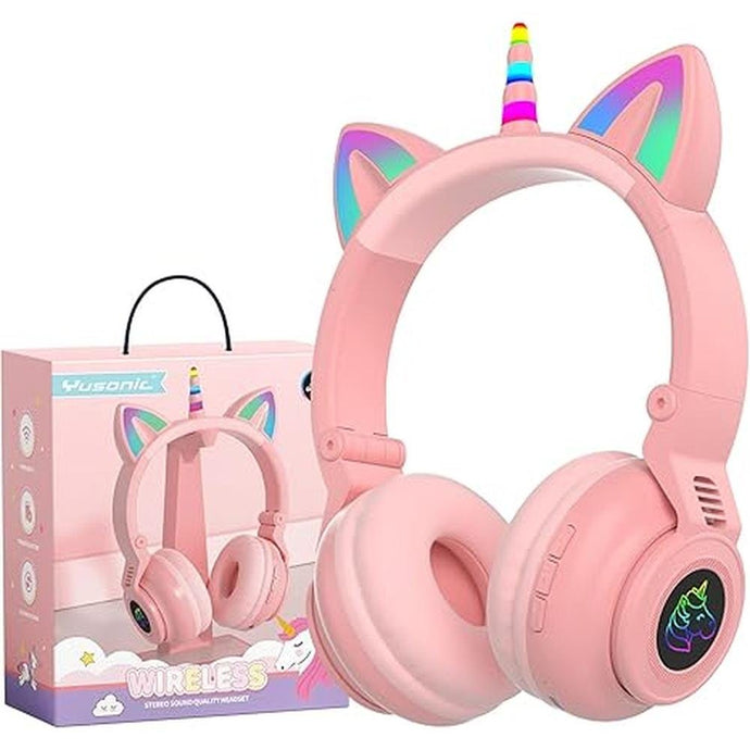 Unicorn Kids Headphones for Girls,Unicorn Bluetooth Headphones Foldable for Girls Toddlers Tablet/Phones/Amazon fire,Light Up Kids Wireless Headphone Birthday Gifts (stn27 Pink)