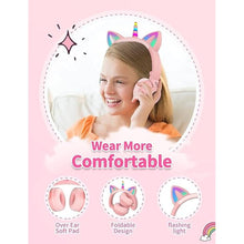 Load image into Gallery viewer, Unicorn Kids Headphones for Girls,Unicorn Bluetooth Headphones Foldable for Girls Toddlers Tablet/Phones/Amazon fire,Light Up Kids Wireless Headphone Birthday Gifts (stn27 Pink)
