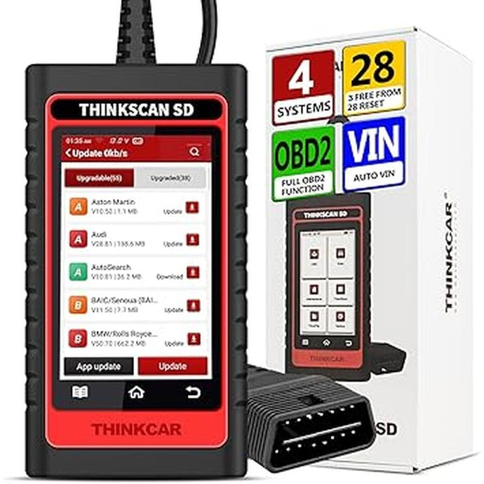 THINKCAR SD4 OBD2 Diagnostic Scanner Engine TCM ABS SRS Code Reader with 28 Reset (3 F-Ree Optional) Automotive Scan Tool with Oil Reset TPMS SAS Reset Auto VIN Car Tools WiFi F-Ree Lifetime Update