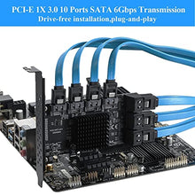 Load image into Gallery viewer, BEYIMEI PCIE 1X SATA Card 10 Ports,6 Gbps SATA 3.0 Controller PCIe Expansion Card,Non-Raid,Support 10 SATA 3.0 Devices,with Low Profile Bracket and 10 SATA Cables?Chip:ASM1166?

