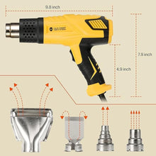 Load image into Gallery viewer, SainSmart Heat Gun, 1800W, Variable Temperature Control 120 °F-1202 °F, Fast Heat Hot Air Gun Soldering, with 4 Nozzles for Crafts, Epoxy Resin, Shrinking tubes, Stripping Paint, and Shrink Wrapping
