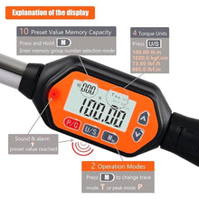 Load image into Gallery viewer, Professional 1/2-Inch Drive Digital Torque Wrench with Buzzer &amp; LED, 3-100 Nm, Accurate to 2%, Calibrated for Reliable Performance - Ideal Bike &amp; Car Repair Tool
