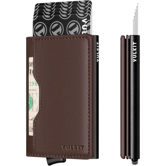VULKIT Pop up Wallet Credit Card Holder with Leather Slots RFID Blocking Metlal Bank Card Case for Men or Women