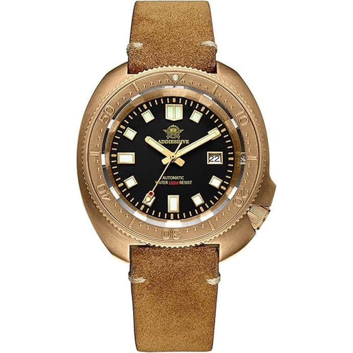 ADDIESDIVE Bronze Automatic Dive Watch Mens Wristwatch 200 M Waterproof Vintage Genuine Suede Leather Strap