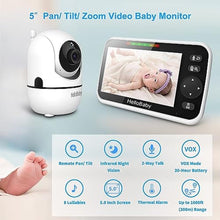 Load image into Gallery viewer, HelloBaby No WiFi Baby Monitor 5&quot; Screen 30-Hour Battery Pan-Tilt-Zoom Video Upgrade with Camera and Audio, Night Vision, VOX, 2-Way Talk, 8 Lullabies and 1000ft Range
