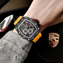 Load image into Gallery viewer, Gosasa Unique Men Punk Wristwatch Hollow Big Dial Luminous Waterproof Sport Analog Quartz Business Men's Watches Silicon Strap Dress Watch (Black Case - Red Strap)

