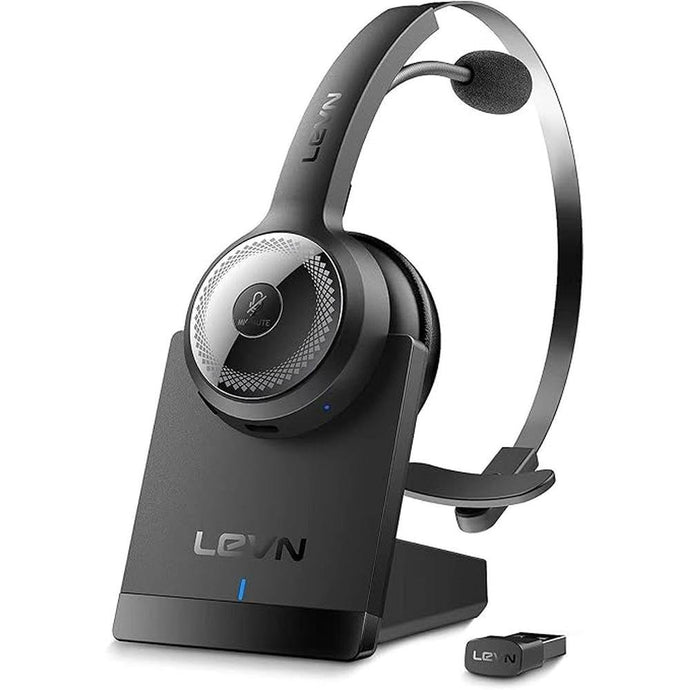 LEVN Bluetooth 5.0 Headset, Wireless Headset with Microphone (AI Noise Cancelling), 35Hrs Bluetooth Headphones with USB Dongle for PC, Suitable for Remote Work/Call Center/Zoom/Online Class/Trucker