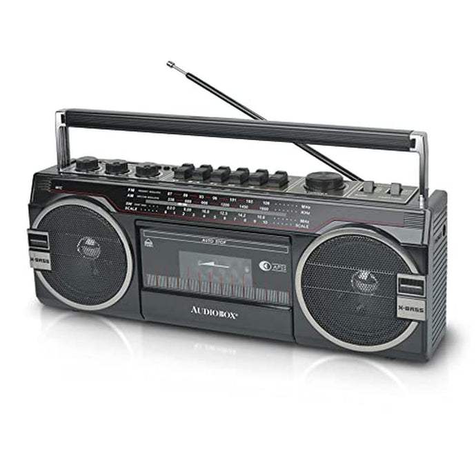 AudioBox RXC-25BT Retrobox 2 Way Speaker System Boombox w/Bluetooth Connectivity, AM/FM/SW, USB and SD Card Connection, & Cassette Player, Black