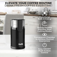 Load image into Gallery viewer, Kaffe Electric Coffee Grinder with Removable Cup (3.5oz) - Stainless Steel - Cleaning Brush Included - Espresso Coffee Bean Grinder for Home Use - Black

