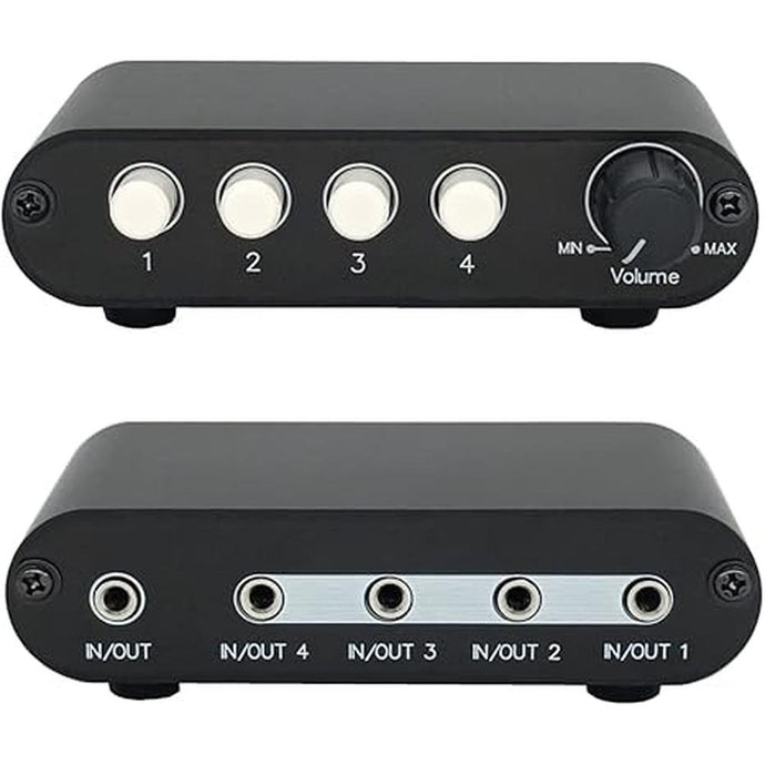 4-Way 3.5mm Stereo Audio Switch Input Signal Source Switcher Selector Splitter Box with line Volume Controller (4 in 1 Out / 1 in 4 Out) -MC41