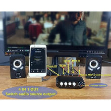 Load image into Gallery viewer, 4-Way 3.5mm Stereo Audio Switch Input Signal Source Switcher Selector Splitter Box with line Volume Controller (4 in 1 Out / 1 in 4 Out) -MC41
