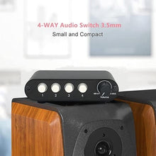 Load image into Gallery viewer, 4-Way 3.5mm Stereo Audio Switch Input Signal Source Switcher Selector Splitter Box with line Volume Controller (4 in 1 Out / 1 in 4 Out) -MC41
