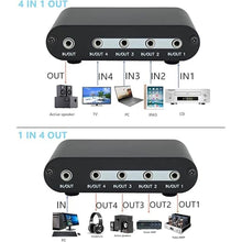 Load image into Gallery viewer, 4-Way 3.5mm Stereo Audio Switch Input Signal Source Switcher Selector Splitter Box with line Volume Controller (4 in 1 Out / 1 in 4 Out) -MC41
