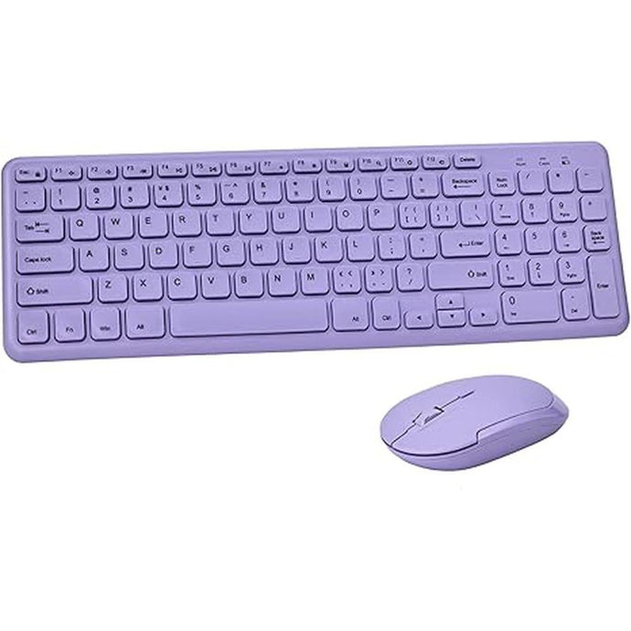 Wireless Ergonomic Keyboard and Mouse Combo, Sweet Mixed Color Cute Keyboard, 2.4G USB, Compatible with Computer, Laptop, PC Desktops, mac (Purple)