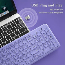 Load image into Gallery viewer, Wireless Ergonomic Keyboard and Mouse Combo, Sweet Mixed Color Cute Keyboard, 2.4G USB, Compatible with Computer, Laptop, PC Desktops, mac (Purple)
