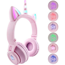 Load image into Gallery viewer, Unicorn Kids Headphones,Unicorn Bluetooth Headphones Foldable for Girls Boys Toddlers Phones pad/Amazon fire/Tablet,Light Up Kids Wireless Headphone Birthday Gifts (stn27 Purple Pink)
