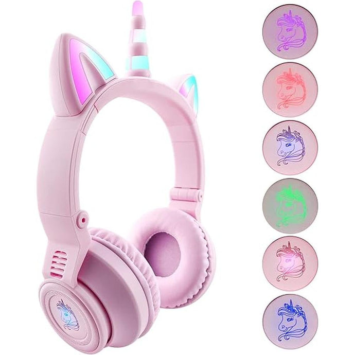 Unicorn Kids Headphones,Unicorn Bluetooth Headphones Foldable for Girls Boys Toddlers Phones pad/Amazon fire/Tablet,Light Up Kids Wireless Headphone Birthday Gifts (stn27 Purple Pink)