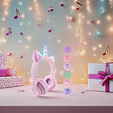 Load image into Gallery viewer, Unicorn Kids Headphones,Unicorn Bluetooth Headphones Foldable for Girls Boys Toddlers Phones pad/Amazon fire/Tablet,Light Up Kids Wireless Headphone Birthday Gifts (stn27 Purple Pink)
