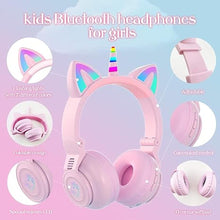 Load image into Gallery viewer, Unicorn Kids Headphones,Unicorn Bluetooth Headphones Foldable for Girls Boys Toddlers Phones pad/Amazon fire/Tablet,Light Up Kids Wireless Headphone Birthday Gifts (stn27 Purple Pink)
