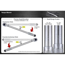 Load image into Gallery viewer, 1/2&quot; Drive 10-150 ft-lb (1.4-20.7 kg-m) Dual-Direction Click Torque Wrench
