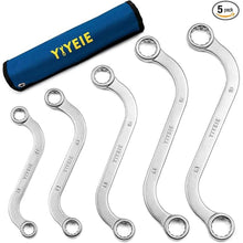 Load image into Gallery viewer, Offset S-Style Box End Wrench Set, 5-Piece, Chrome Vanadium Steel, 10x11mm, 12x13mm, 14x15mm, 16x17mm, 18x19mm
